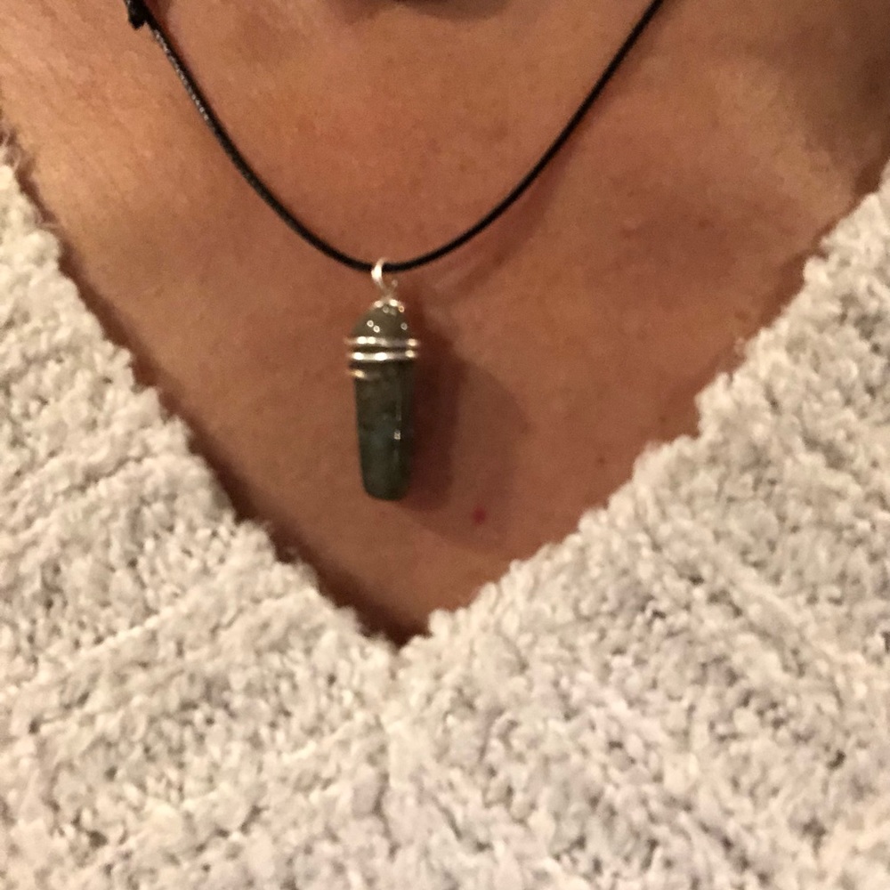 Labradorite choker necklace handmade wire wrap necklace black cord